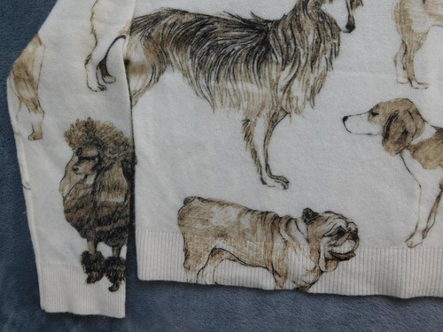 Pilcro Sweater Womens XS White Dog Print 100% Cashmere Pullover Animal Crewneck - Picture 4 of 12
