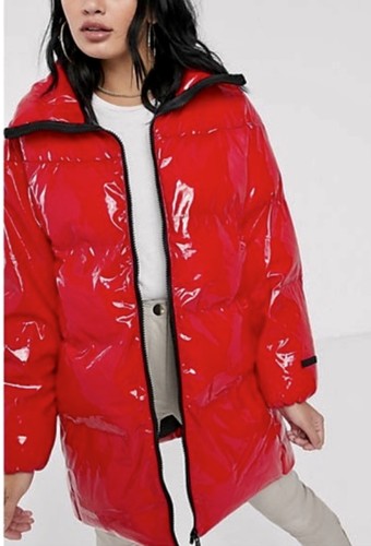 JUICY COUTURE Black Label Glossy Red Black Puffer Jacket Coat NEW Womens Sz L - Picture 2 of 8