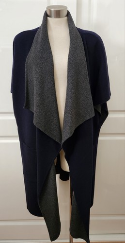 Stunning Navy And Grey Cape Coat 18 Wool Mix Style - Picture 10 of 10