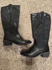 Vintage diba Black Leather Low Heel Zip Knee boot 41