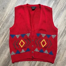 Vtg 90s Counterparts Sweater Vest Red Colorful Geometric Supermarket Sweep