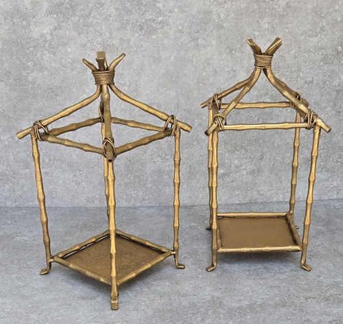 Mid Century Faux Bamboo Italian Gold Gilt Pagoda Display Shelves Lantern Pair - Picture 4 of 6