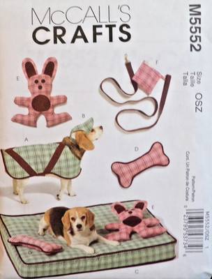 McCall's Sewing Pattern M5552 Dog Accs Coat Hat Bed Toys Purse Leash Size S-M UC