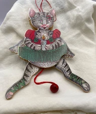 Vintage HTF Dancing Jumping Jack Wood Ballerina Cat Pull String, Toy, Christmas