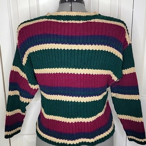 Limited Too Chunky Crewneck Sweater Girls Size 8 Purple, Cream, Green Striped - Picture 5 of 6
