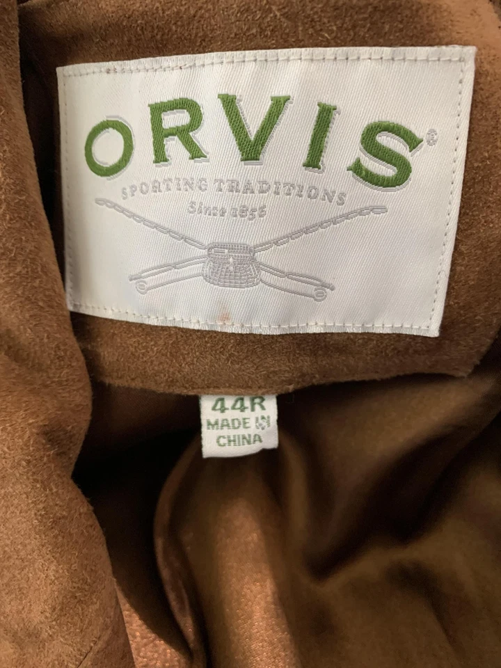 Chaqueta de cuero de gamuza Orvis para hombre 44R marrón abrigo deportivo blazer parche bolsillos Foto 2 de 4