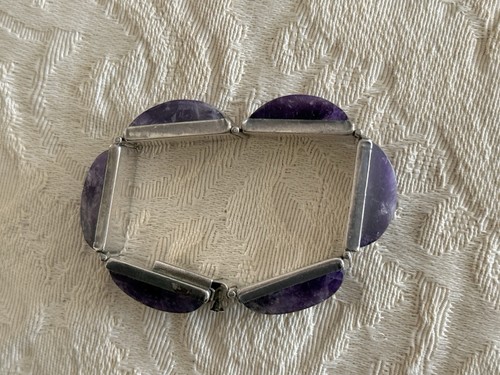 1940’s Amethyst Mexico Silver Bracelet Art Deco Fred Davis Style - Bild 3 von 14
