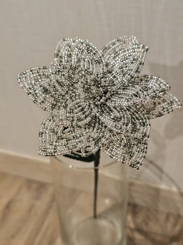 New ListingNew handmade French beaded Flowers Large Fantasy Flower Gray And Clear Mix