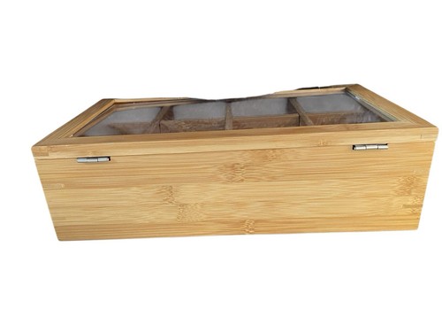 8 Compartment Bamboo Tea Box Clear Hinged Lid Storage Beads Arts & Crafts - Picture 7 of 7