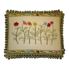 Handmade Wool Needlepoint Throw Pillow Cover 16x20 - Vintage French Country D...