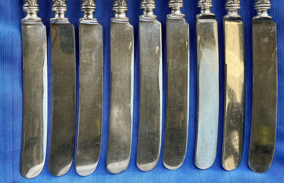 Juego de 9 cuchillos de cena franceses antiguos de plata esterlina con flor de azahar Alvin - 9 3/4" Foto 4 de 4