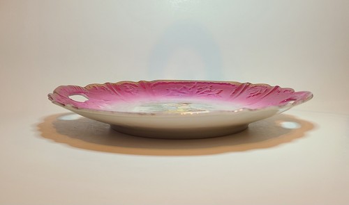 Antique German 10.75" Decorative Cabinet Plate Pink Gilded Rim Lady Figure - Picture 8 of 8