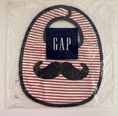 GAP Baby Bib Red White Stripe Mustache Applique Infant Feeding Bib