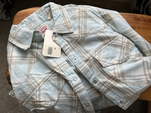 Levi's Boyfriend Fit Long Sleeve Plaid Button Front Shirt Women's Small Blue