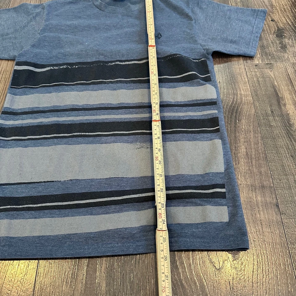 Volcom Shirt Adult Men's Blue Distressed Stripe Short Sleeve Logo, Size: S Small - Image 3 of 4