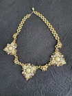 Vtg 17”Gold Tone Filigree Necklace Floral Statement Mid Century Costume Jewelry