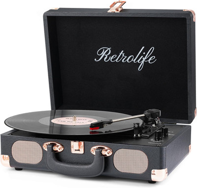 Vinyl Record Player - 3-Speed Bluetooth Portable Belt-Driven Suitcase Turntable
