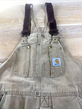 VTG Carhartt Bib Overalls Duck Canvas Insulated Double Knee Distressed 34x28