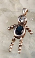 Vintage Sterling Birthstone Baby Pendant   Sapphire Blue CZ   Articulated Charm