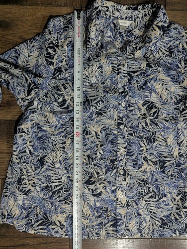 CJ Banks Women's Blue & Cream Frond Leaves Print Button Down 3/4 Sleeves Size 3X - Picture 10 of 16