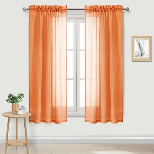 Sheer Orange Curtains 63 inch Length 2 42"W x 63"L (Pack of 2) Sunset Orange - Picture 1 of 7