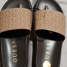 GUESS Brown Logo Synthetic Slide Sandals Lightweight for Women