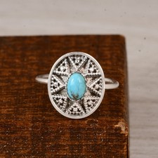 Birthday Gift Turquoise Ring for Women Sterling Silver Finish Boho Gift Jewelry