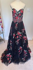Jovani Black Floral Sweetheart Neckline Strapless Prom Gala Formal Gown Size 12