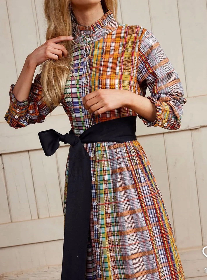 Binny Autumn Planting Dress Size AU 10 US 6 Tartan Plaid Check Long Sleeve Maxi - Изображение 4 из 4