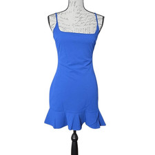 Lulu's Women's Size Medium Blue Compelling Composure Ruffled Bodycon Mini Dress