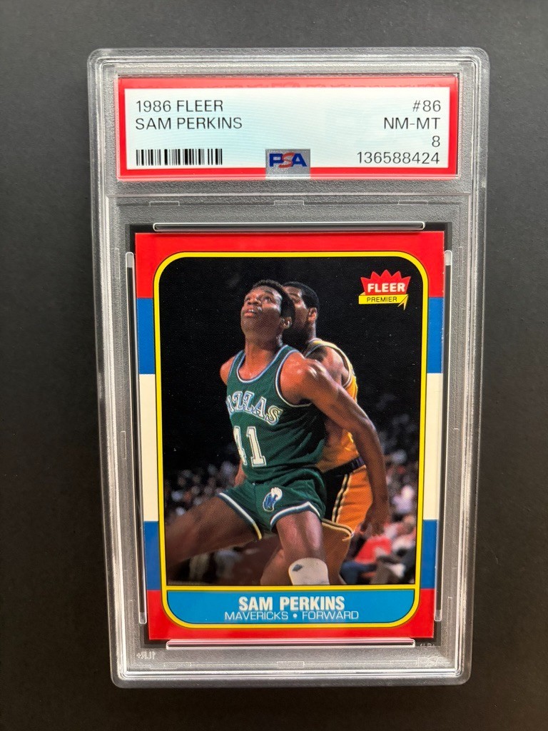 1986 Fleer Basketball #86 Sam Perkins PSA 8 NM-MT Dallas Mavericks