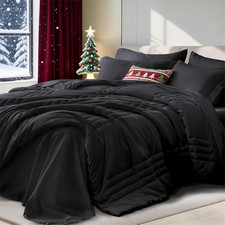 Queen Comforter Set Black - Bed in a Bag Queen Size 7 Pieces, Soft Bedding Set f