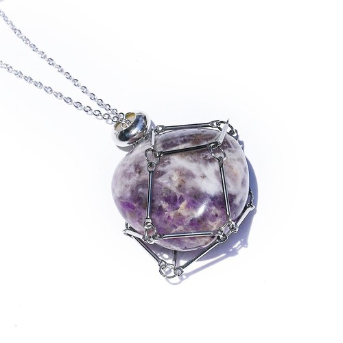 Copper Crystal Net Metal Necklace Silver Color Stone Holder Necklace Women Men - Picture 8 of 19