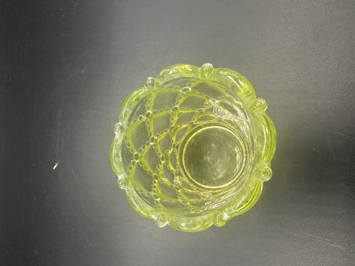 Vintage Confederate Glass Vaseline Glass "Quilt" Votive Holder EUC - Picture 5 of 6