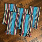 Set of 5 - Bright Blue Rainbow Colorful Mexican Striped Woven Fabric Napkins
