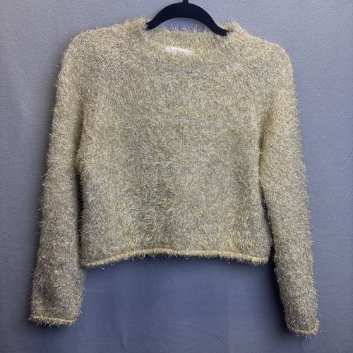 Zara Sweater Womens Girls 12 Gold Metallic Knit Pullover Lightweight Long Sleeve - Picture 1 of 6