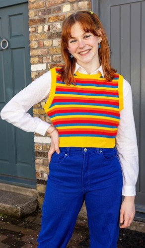 RUN AND FLY Rainbow Stripe Cropped Tank Top XS-4XL Retro Vtg Quirky Alt Pride - Picture 2 of 6