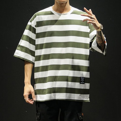 Oversized Striped Tee - Summer Cotton Fashion Hip Hop Streetwear Men T Shirt 5XL - Picture 15 of 15