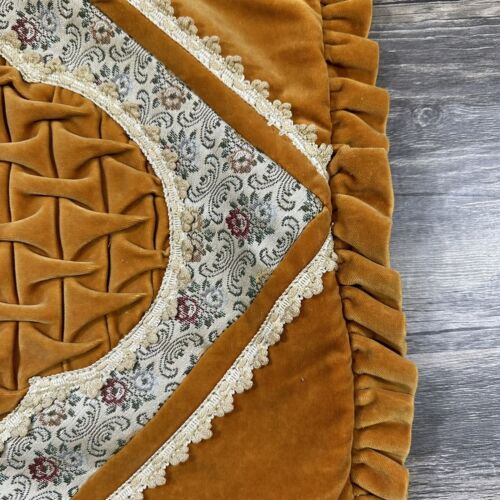 Vintage Boho Decorative Pillow Mustard Velvet & Floral Quilt with Zipper Closure - Picture 7 of 20