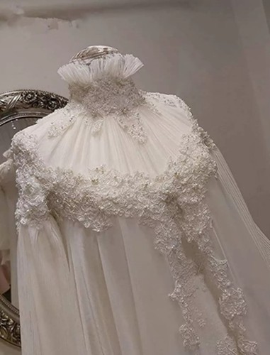 Mittelalter Retro Brautkleider hochgeschlossen Langarm individuell Spitze Brautkleider - Bild 3 von 9