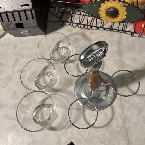 Vintage Mid Century Modern Condiment Chrome Wood Glass Condiment Jam Caddy MCM - Picture 5 of 9