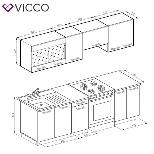 Cucina componibile blocco cucina ad incasso Raul 240 cm antracite quercia Vicco - Foto 3 di 7