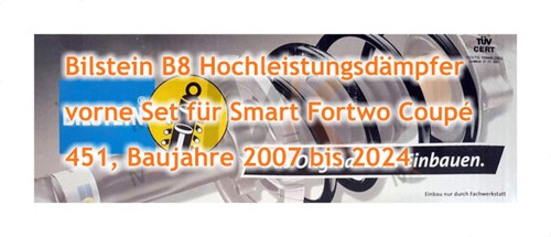 Bilstein B8 Hochleistungsdämpfer vorne für Smart Fortwo Coupé 451 (2007-2024) - Bild 3 von 3