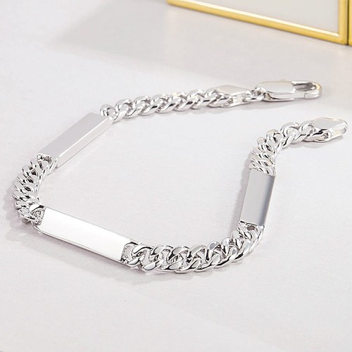 925 Sterling Silver 4mm Cuban Link Chain Curb Chain ID Bracelet - Men & Women - Picture 6 of 7