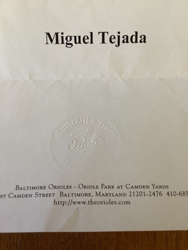 Miguel Tejada Signed Autographed Baseball with Orioles Auth. Seal, #10, MVP 2002 - Picture 9 of 10