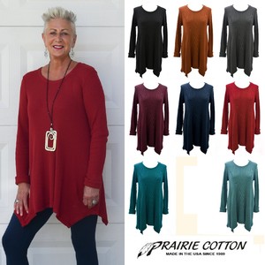 PRAIRIE-COTTON-USA-W756-3-4-WAFFLE-TUNIC-Shark-Bite-Hem-S-M-L-XL-FALL-2017