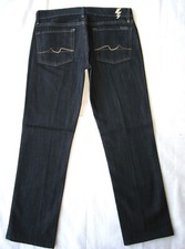 7 For All Mankind Straight Jean Wm Sz 27 Dark Blue Stretch Gold Stitching L27.5