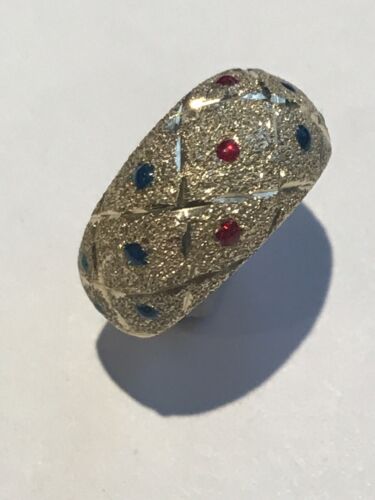 Anillo de oro amarillo 14k rojo verde azul esmalte firmado por JMD talla 7,5 - Imagen 3 de 10