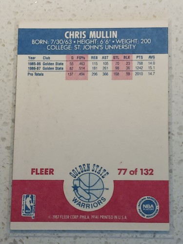 1987-88 Fleer Basketball Chris Mullin #77 Golden State Warriors VINTAGE! - Picture 2 of 2
