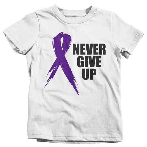 Kids Purple Ribbon Shirt Never Give Up Awareness T Shirt Lupus Fibromyalgia Canc - Picture 24 of 24